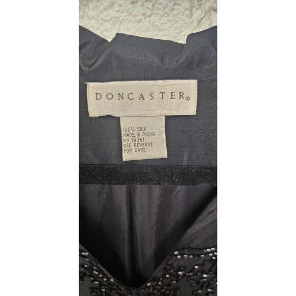 Doncaster Silk Beaded Blouse Womens 8 Black Collared 3/4 Sleeves Career Corpcore - Picture 2 of 9